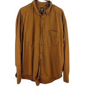 Vintage Gap Work Shirt Mens Large Tan Cotton Canvas Chore Safari Grunge 90s Y2K